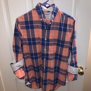 Express Navy-Orange Patterned Button Down